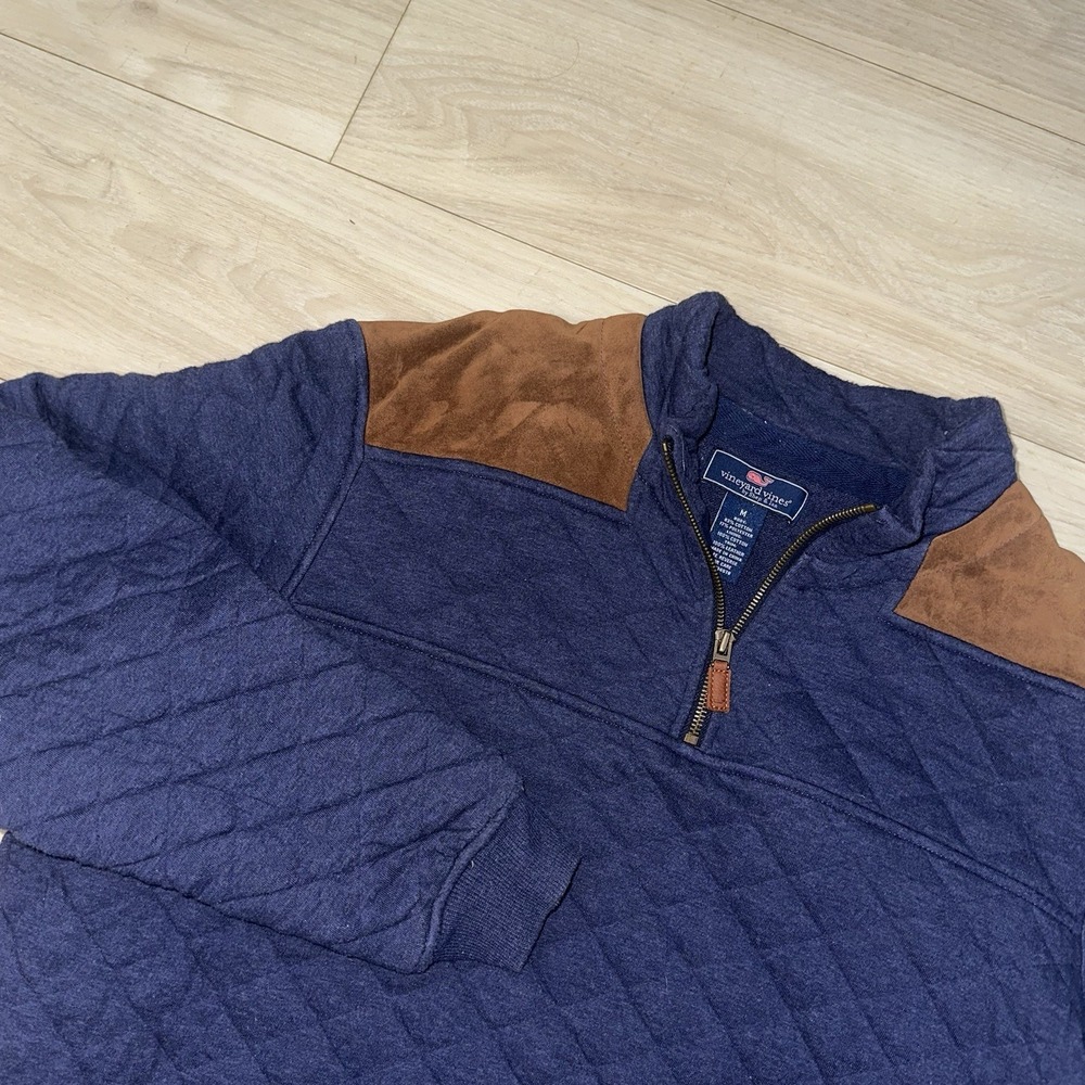 Vineyard Vines Quilted‎ Suede Shep Shirt Mens Medium Navy Blue Heavyweight Soft
